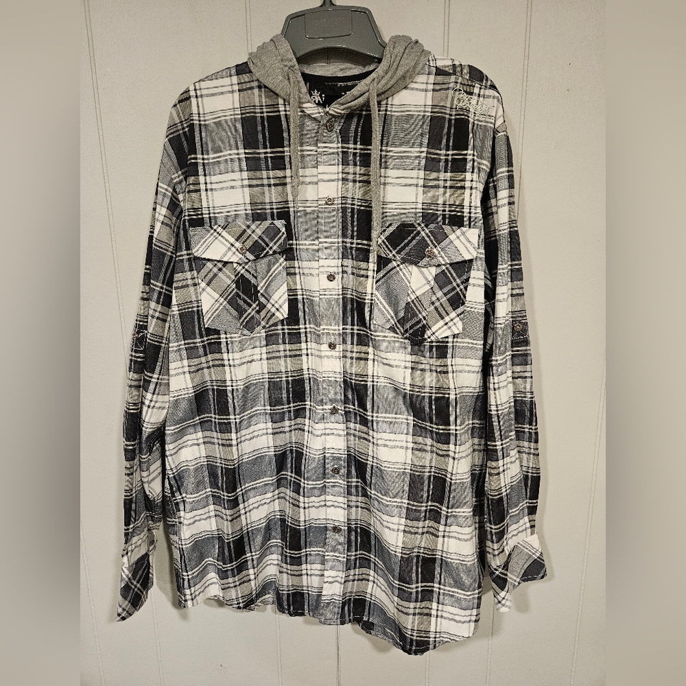 Red Ape Plaid Shirt Jacket Shacket Hoodie Men's XXL Embroidered Streetwear